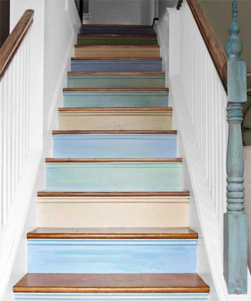 Wooden Stairs With Painted Stripes Updating Interior Design In Creative