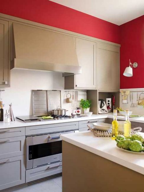 Modern Kitchen Design With Bold Red Accent Walls And Stainless Steel   Modern Kitchen Design Red Accent Walls 2 488x651 