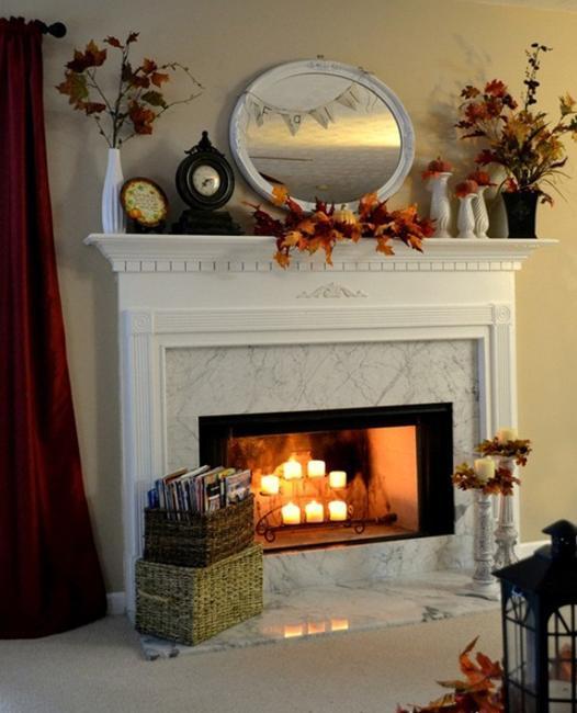 Colorful Fall Decorating in Vintage Style for Fireplace Mantels
