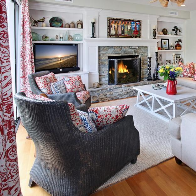 modern living room design with red accents