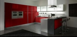 Contemporary Kitchen Design Red Cabinets Island Designs 12 300x145 