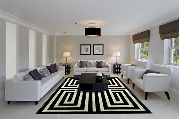 white living room black accents