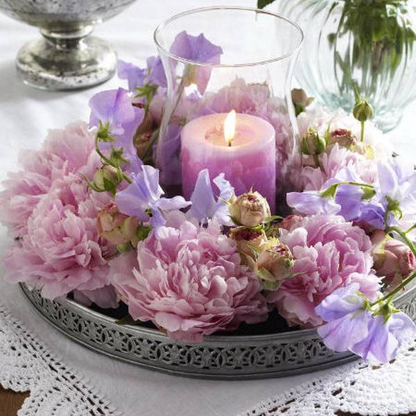 15 Floral Candles Centerpieces with Peony Flowers