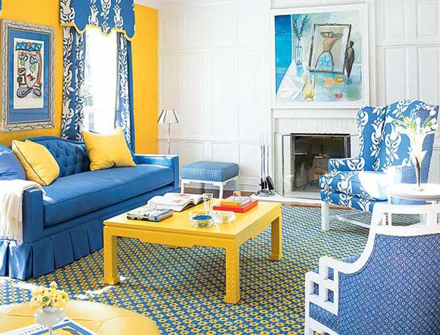 Blue And Yellow Combination Living Room