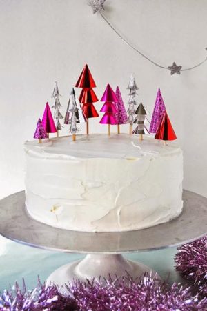 Festive Christmas Cake Decoration with Holiday Trees, the Art of Food