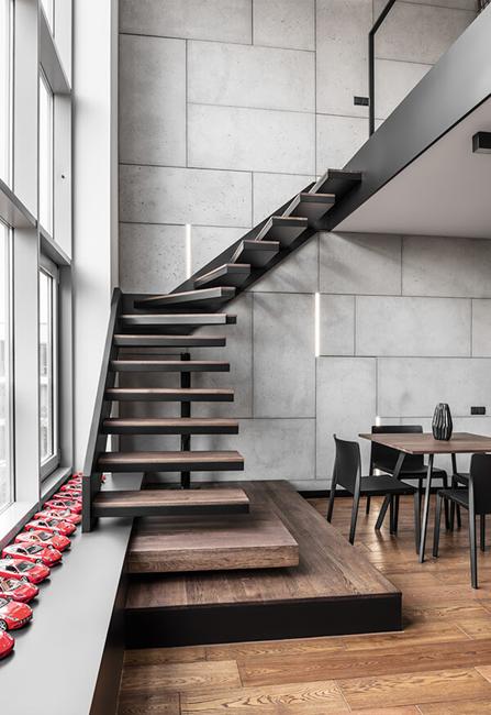 wood staircase in loft apartment