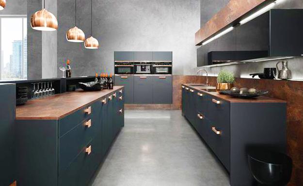 contemporary kitchen with copper accents
