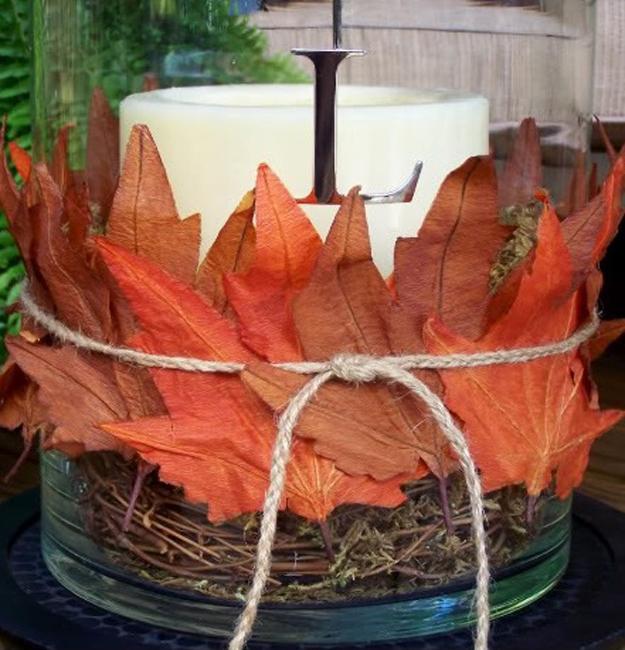 Fall Leaves and Candles Make a Pretty Duo for Decorating Holiday Tables ...