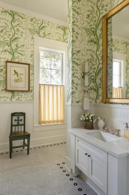 Bright Bathroom Design Ideas Marrying Modern Tiles and Beautiful Wallpaper