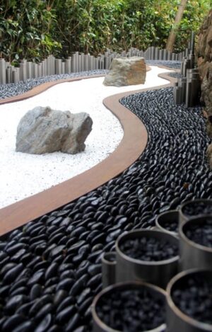 Yard Landscaping with Black Rocks, Popular Stone Types for Modern ...