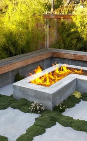 Outdoor Seating Areas with Concrete Fire Pits, 50 Backyard Design Ideas