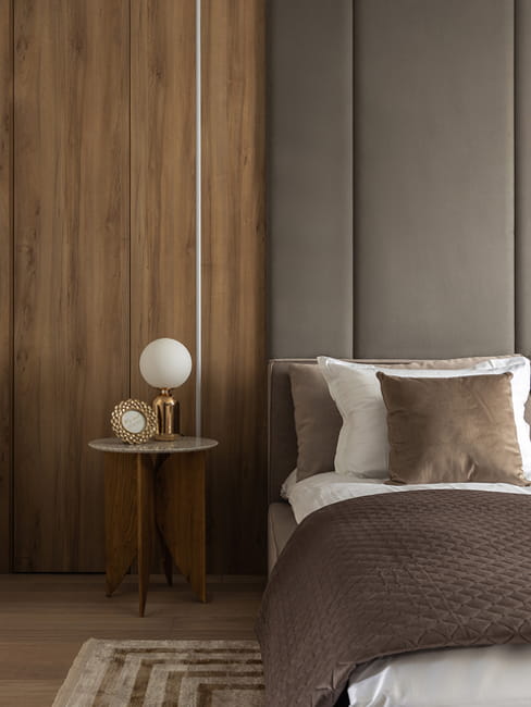 contemporary bedroom design wooden wall paneling