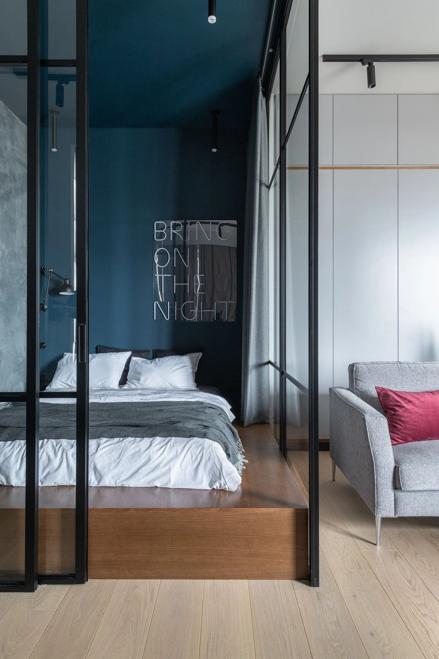 glass wall partition small bedroom